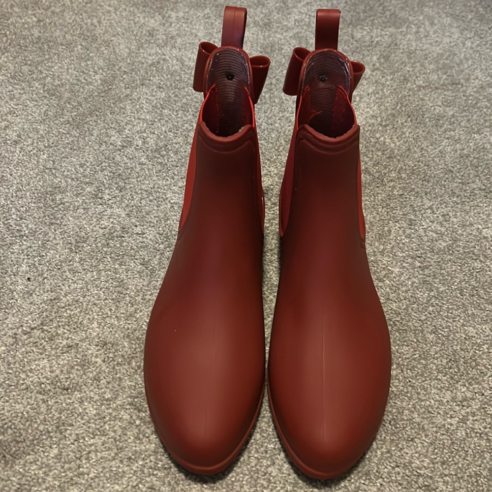 Catherine Malandrino Brielle short ankle rain boots with bows NWOT red